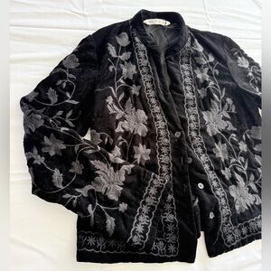 ZARA Black Velvet Embroidered Floral Jacket Small Festival western